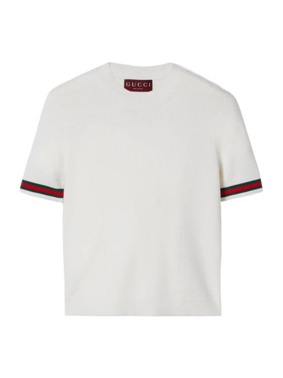 GUCCI Extrafine Wool Sweater with Web Detail - Regular Fit T (Women's Size S)