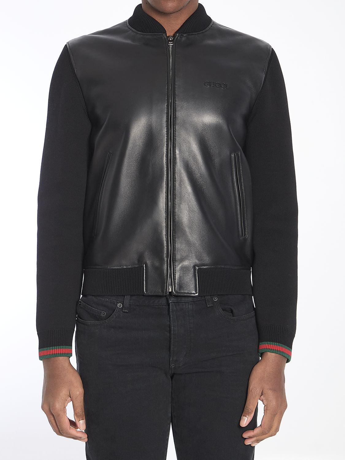 GUCCI Nappa Leather and Knit Bomber Jacket - Size 50