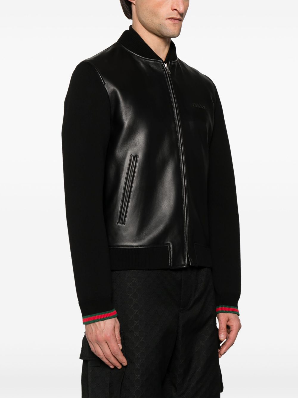 GUCCI Nappa Leather and Knit Bomber Jacket - Size 50