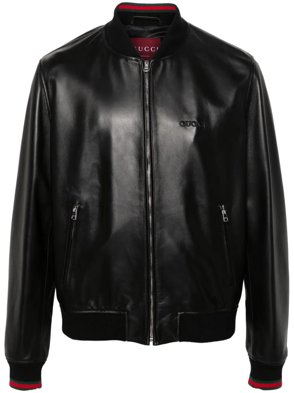 GUCCI Men's Leather Bomber Jacket - Size 48 IT