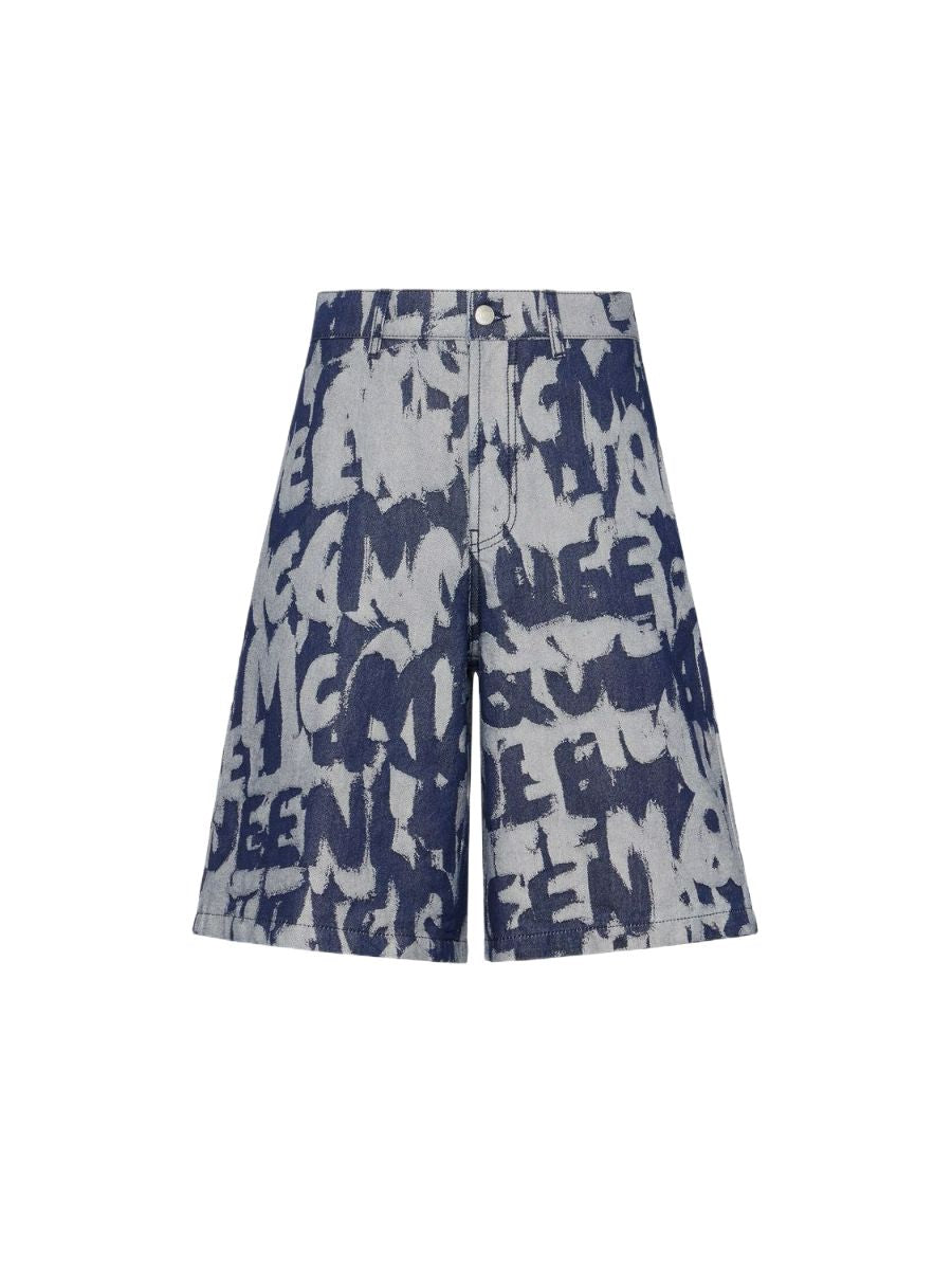 ALEXANDER MCQUEEN Men's Graffiti Denim Mini Shorts