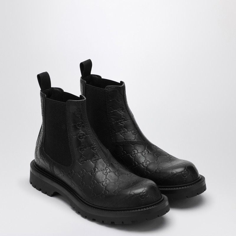 GUCCI Men's Leather Ankle Boot with Web Detail
