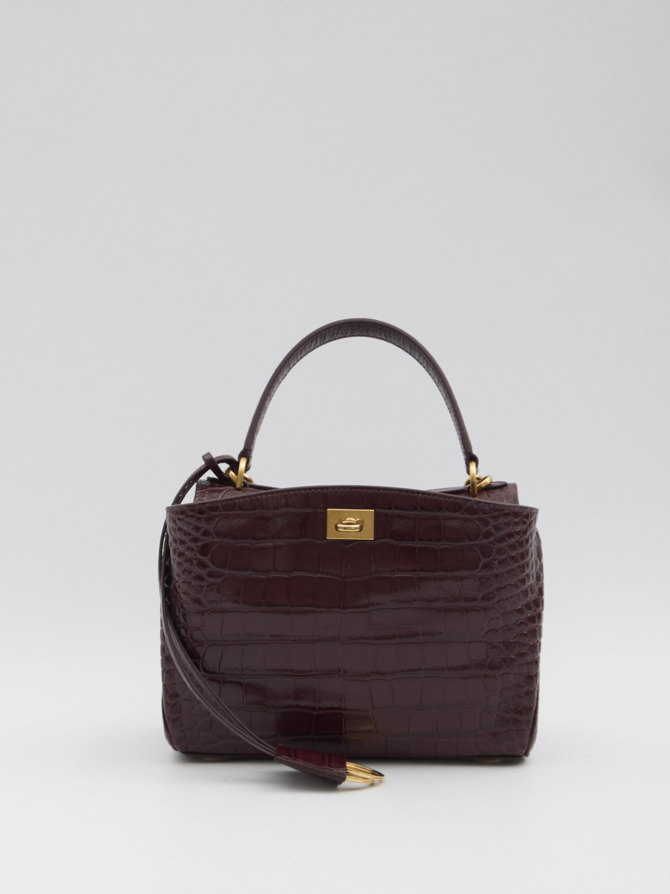 BALENCIAGA Mini Leather Handbag with Crocodile Embossing - Dimensions: 23 x 17 x 10 cm