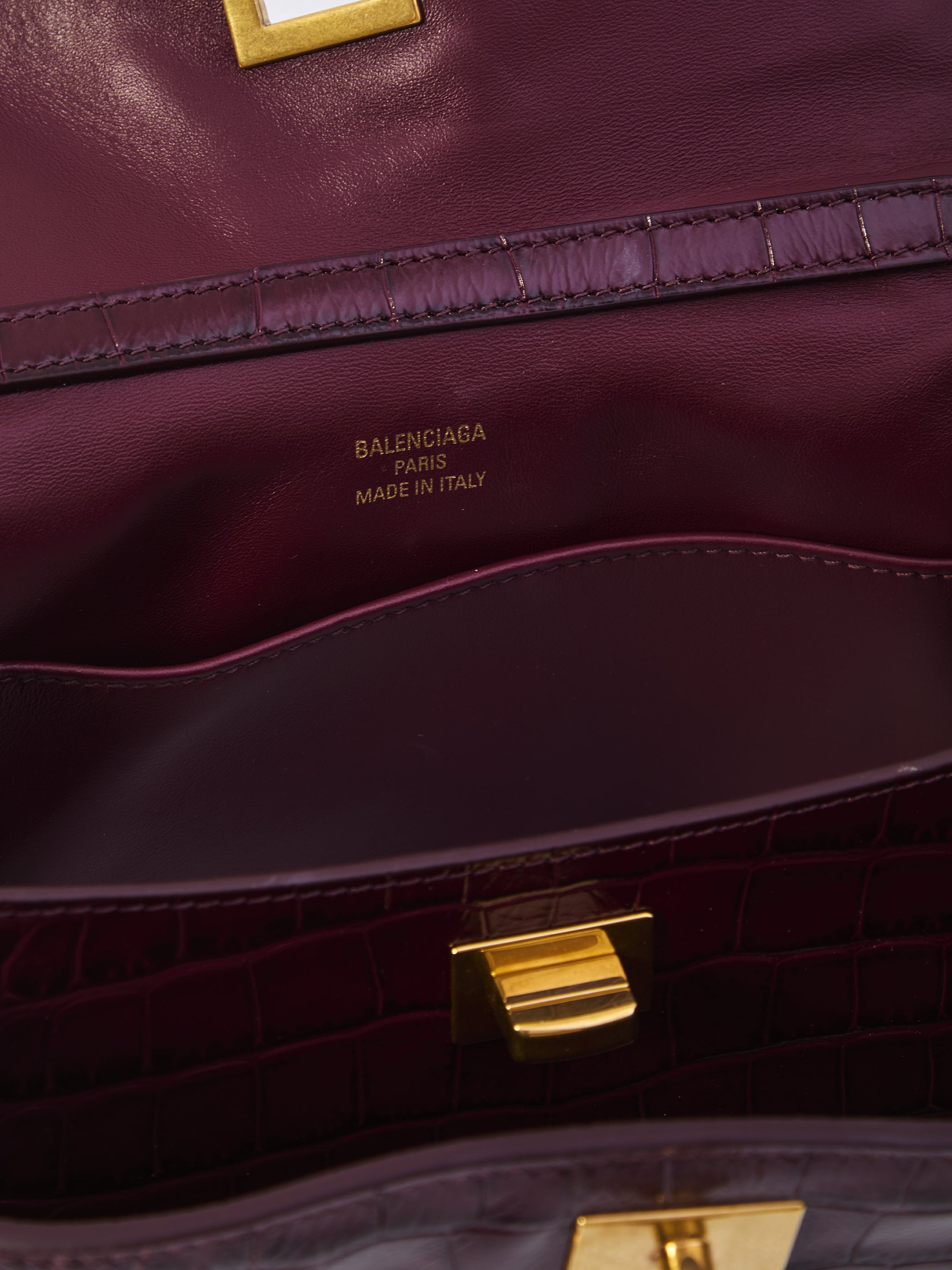 BALENCIAGA Mini Leather Handbag with Crocodile Embossing - Dimensions: 23 x 17 x 10 cm