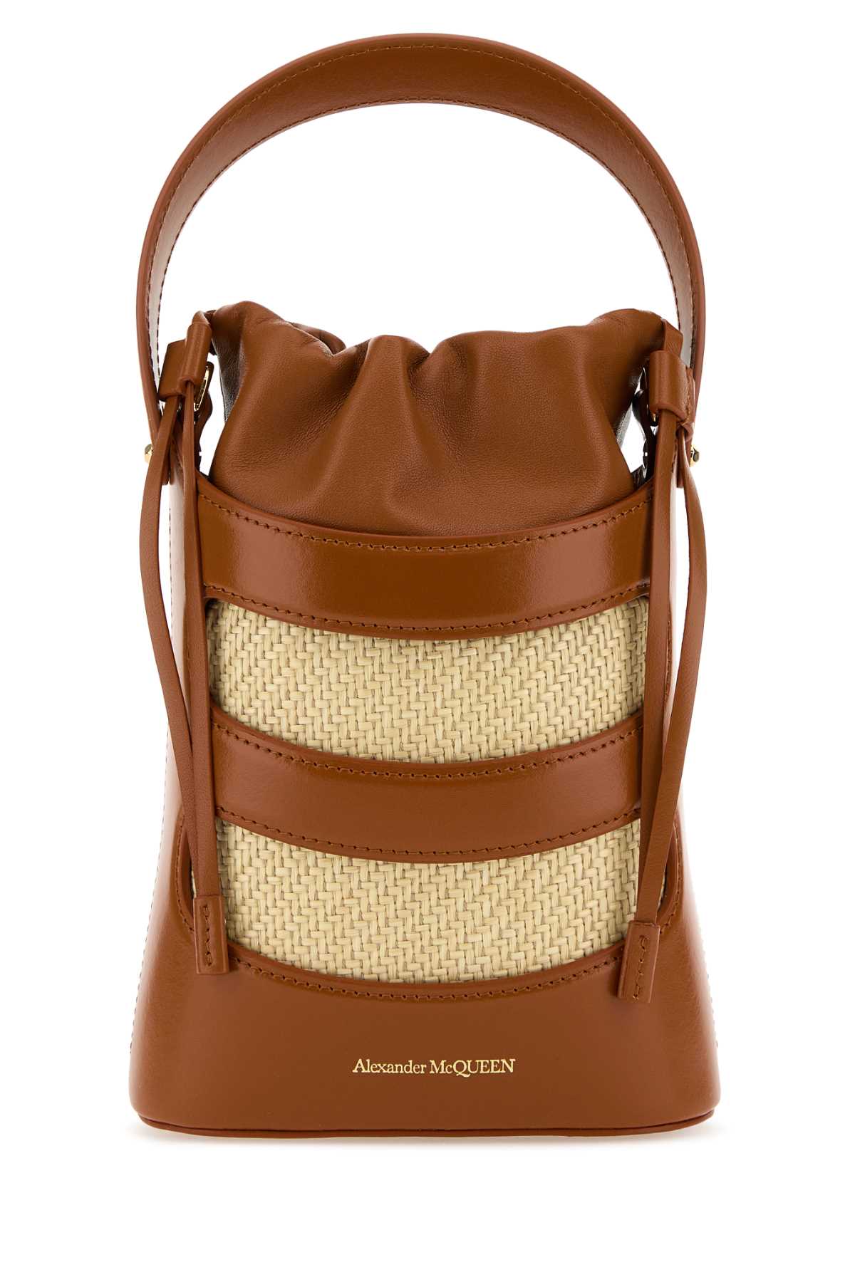ALEXANDER MCQUEEN Two-Tone Leather and Raffia Mini Bucket Handbag
