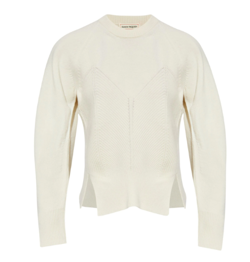 ALEXANDER MCQUEEN Geometric-Pattern Sweater with Asymmetric Hem and Oversized Arms