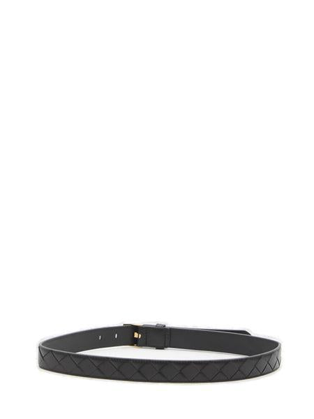 BOTTEGA VENETA Intrecciato Nappa Leather Belt with Gold-Tone Buckle, 2.5 cm Height