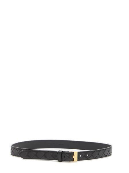 BOTTEGA VENETA Intrecciato Nappa Leather Belt with Gold-Tone Buckle, 2.5 cm Height
