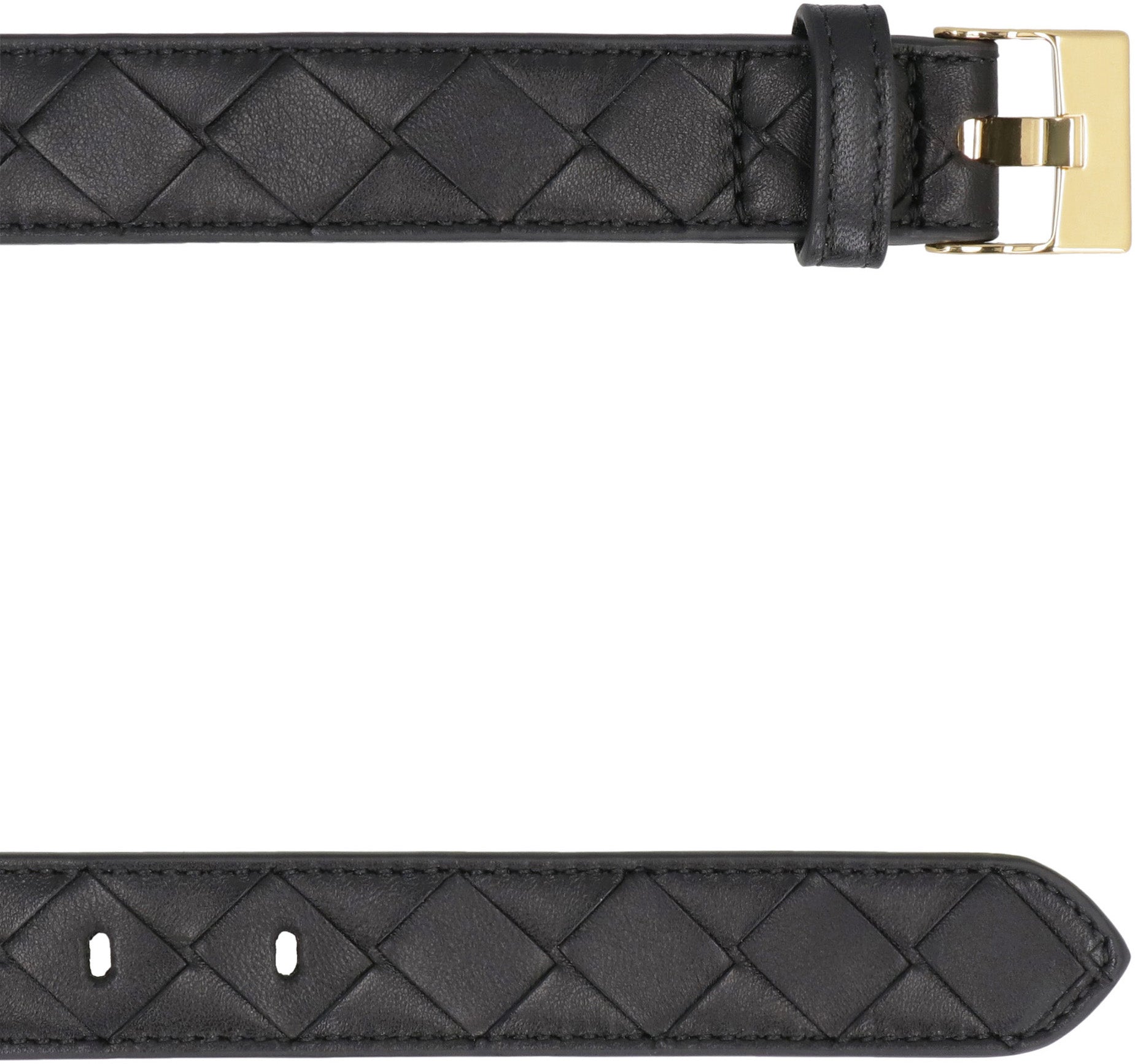 BOTTEGA VENETA Intrecciato Nappa Leather Belt with Gold-Tone Buckle, 2.5 cm Height