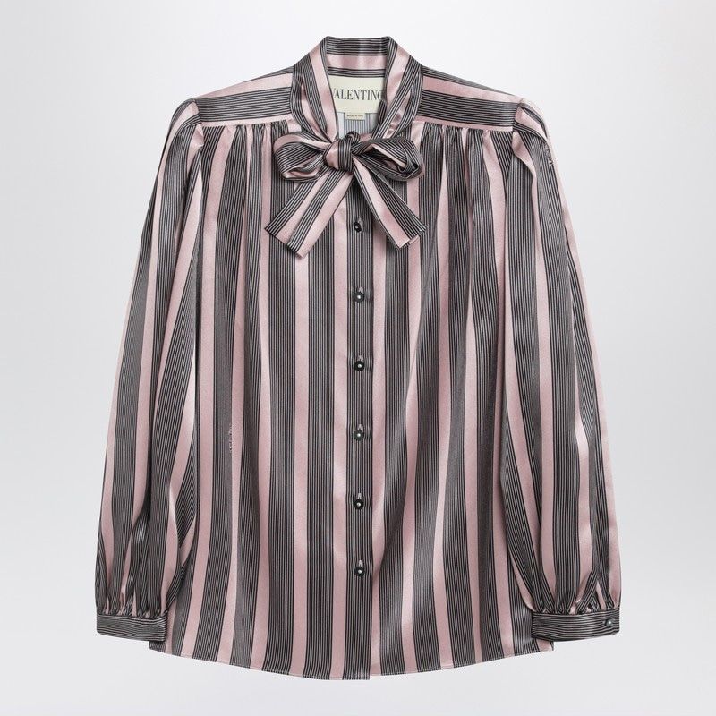 VALENTINO Striped Crepe de Chine Shirt with Neck Tie Scarf for Women