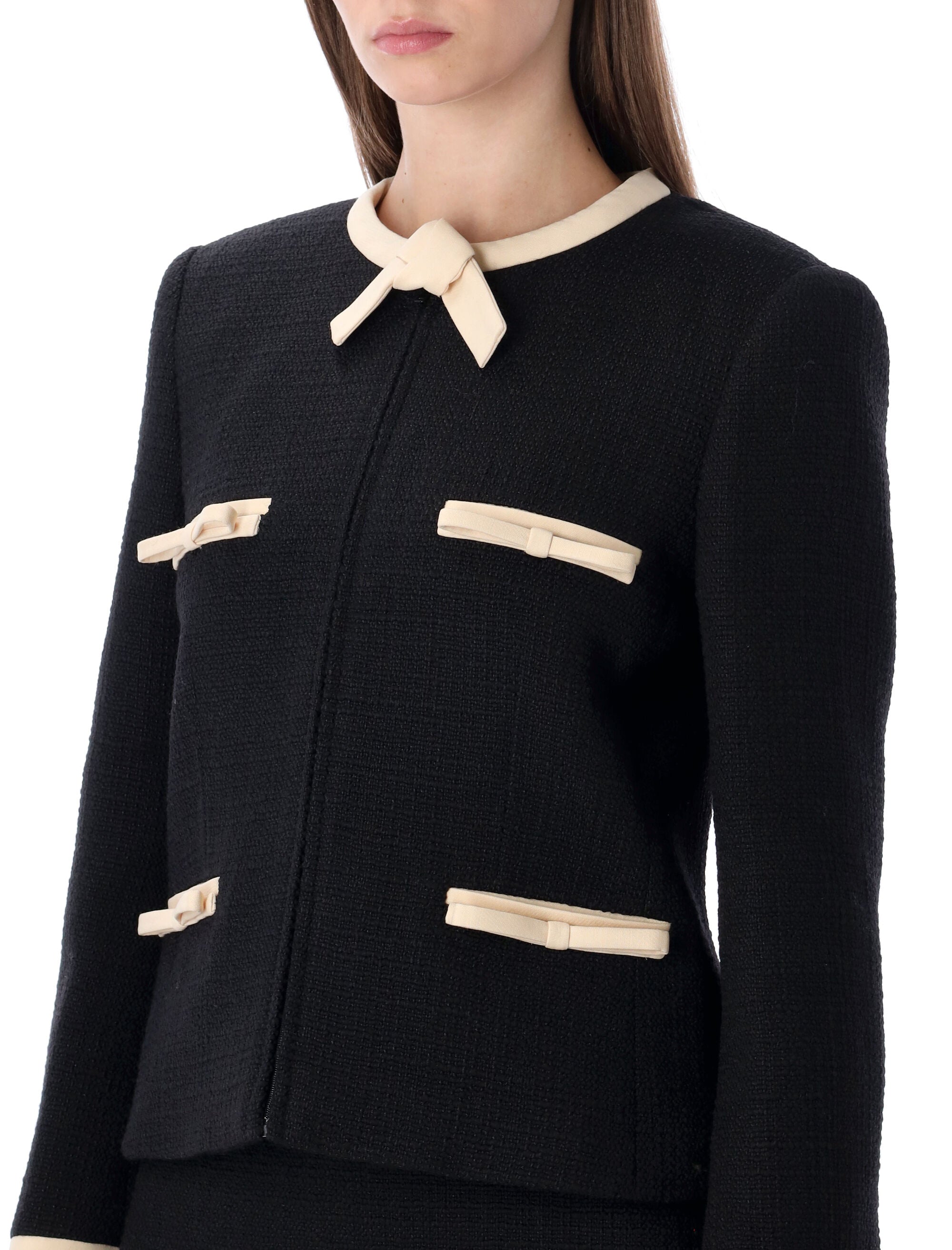 VALENTINO GARAVANI Mini Short Wool Tweed Jacket with Bows