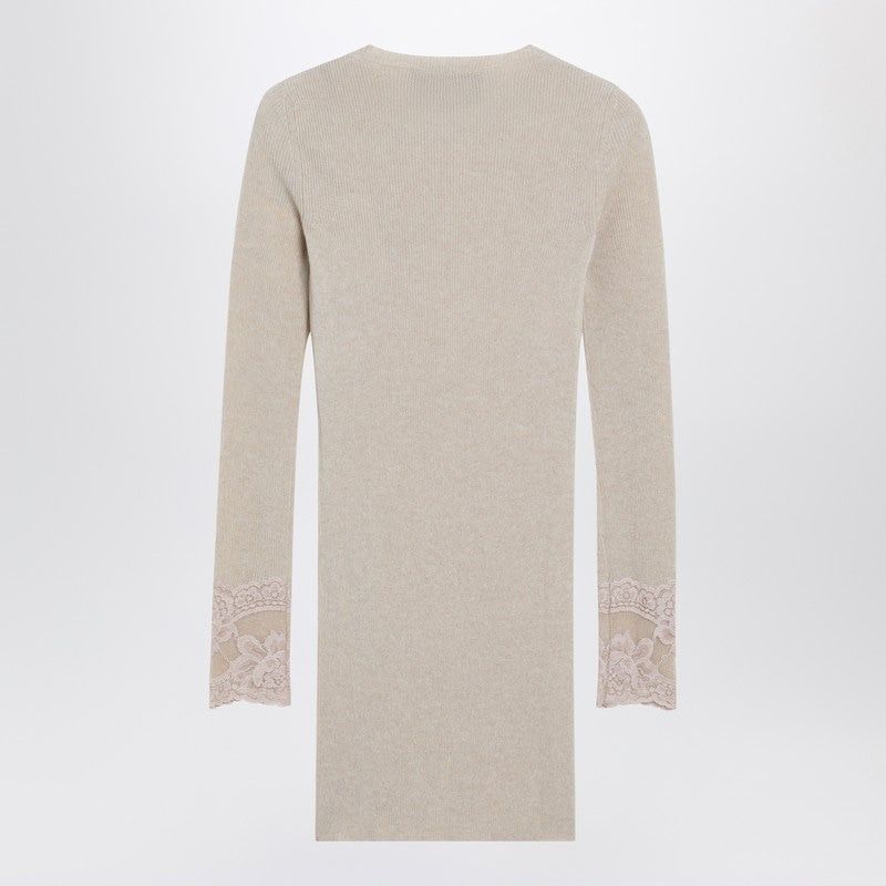 VALENTINO Crewneck Cashmere Sweater with Lace-Embroidered Cuffs - Women