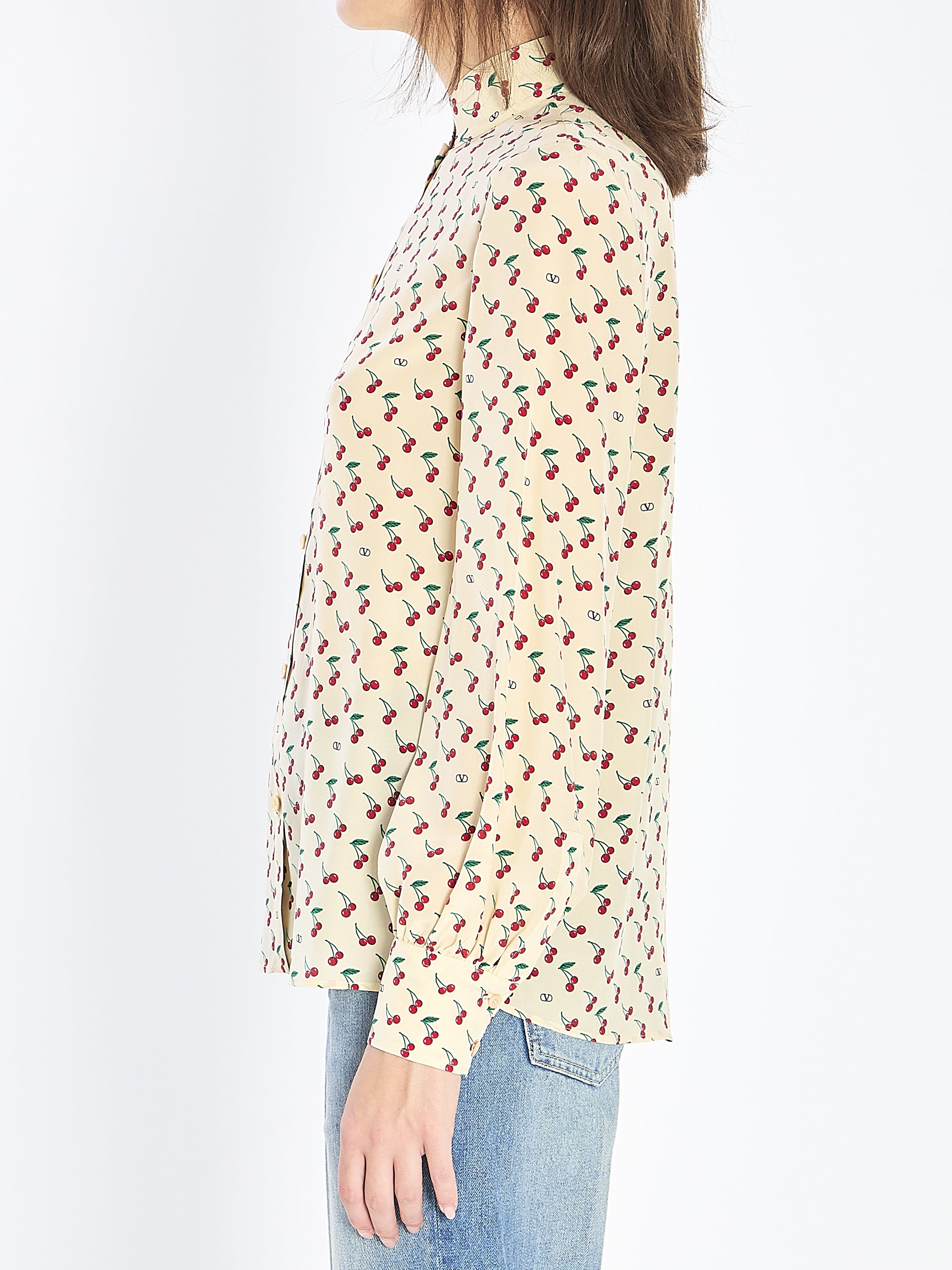 VALENTINO GARAVANI Cherry-Print Silk Crepe Shirt - Size IT 40