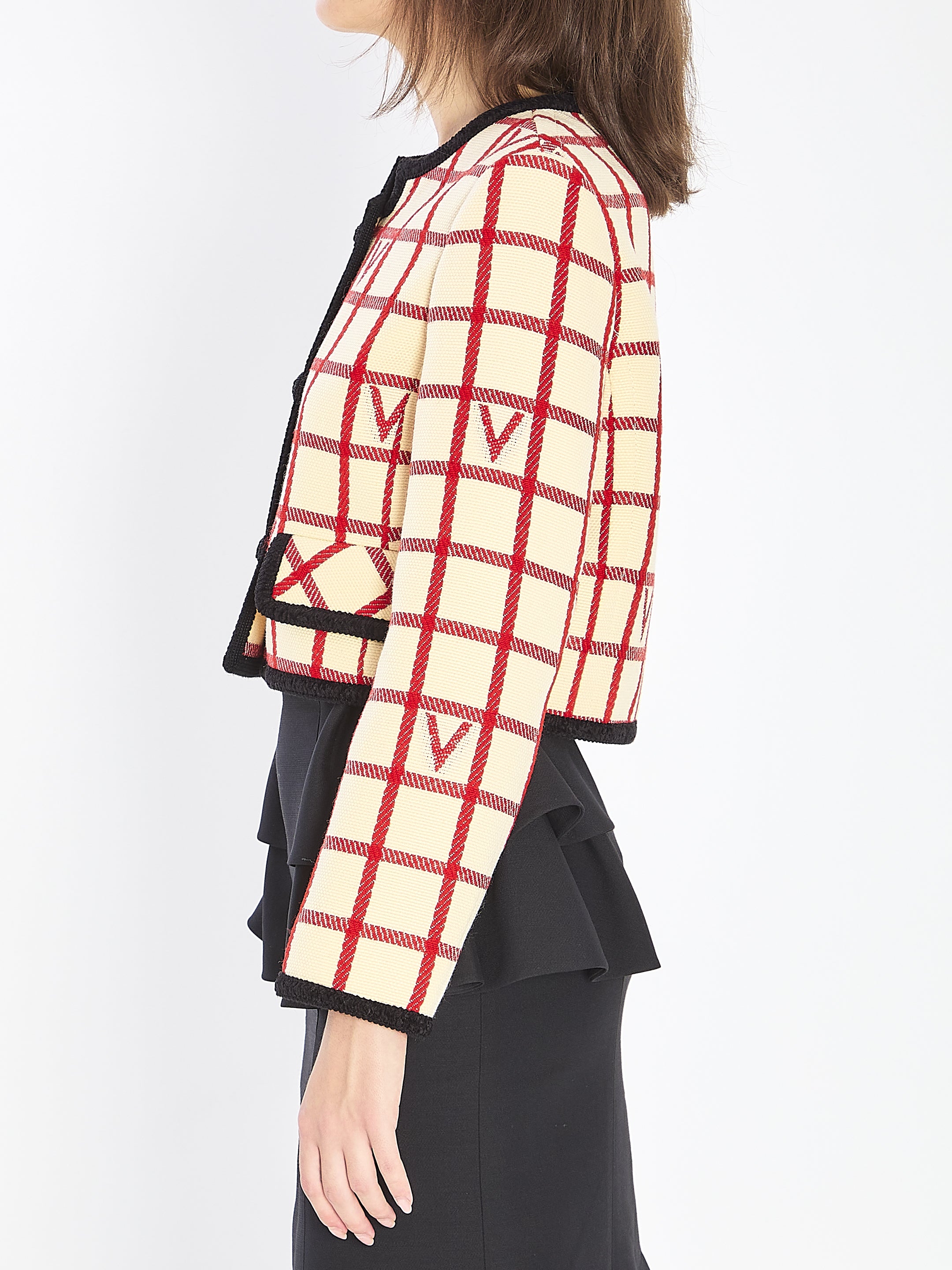 VALENTINO Ivory Jacket with Check Logo Pattern