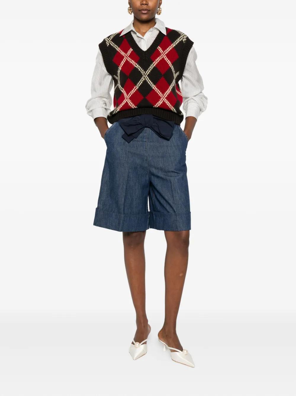 VALENTINO Bow-Embellished Denim Mini Shorts