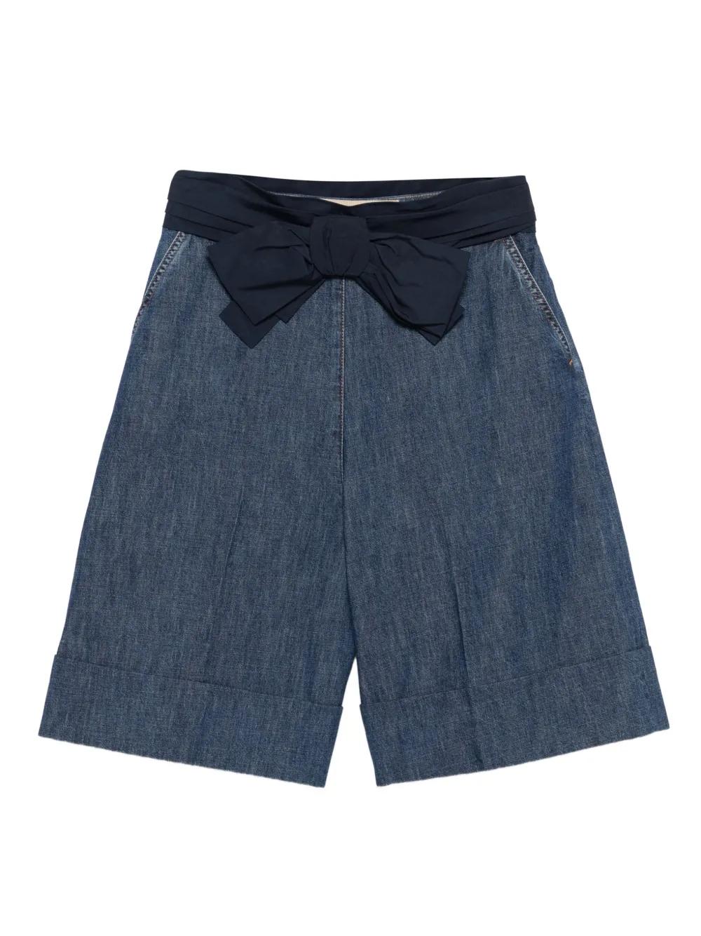 VALENTINO Bow-Embellished Denim Mini Shorts