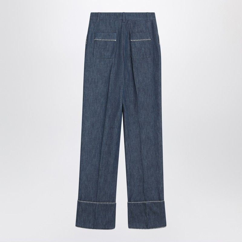 VALENTINO High Waist Chambray Denim Trousers