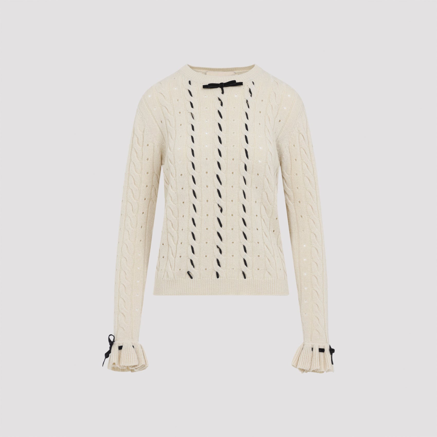 VALENTINO Virgin Wool Sweater with Ruffled Cuffs