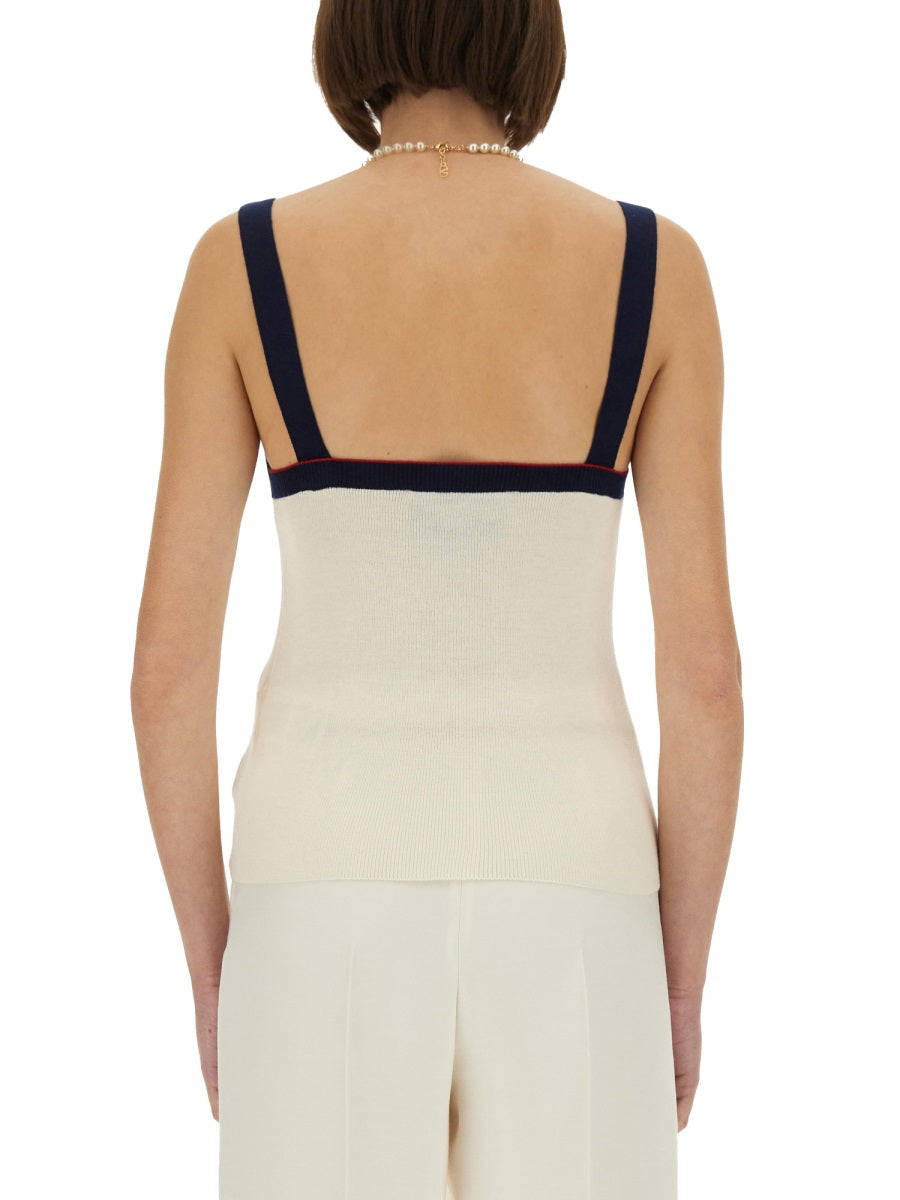 VALENTINO Embroidered Wool Top with Flat Straps