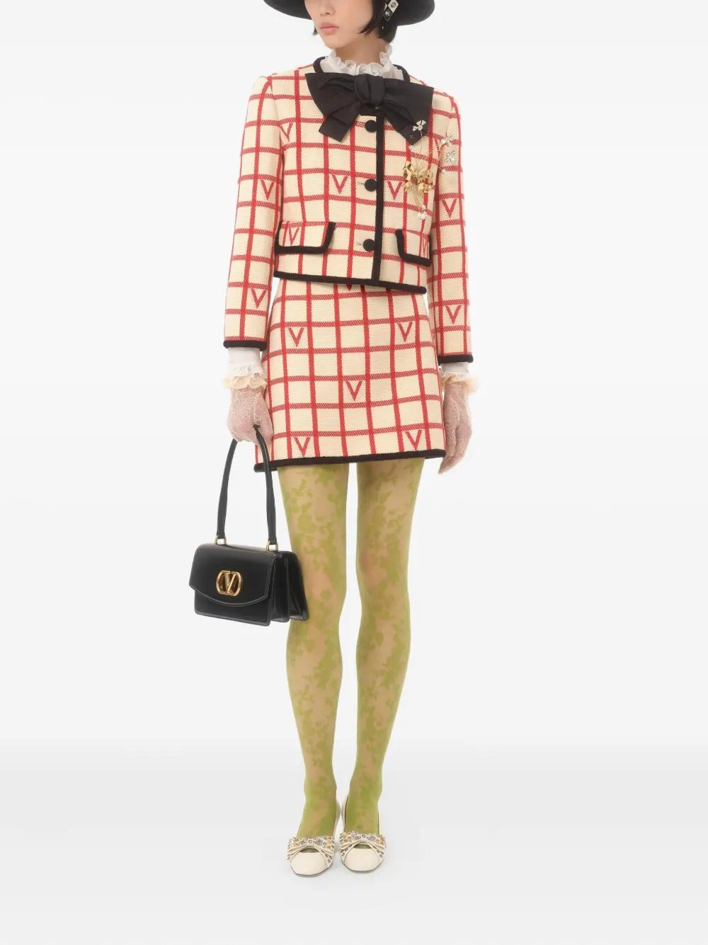 VALENTINO Elegant Grid-Patterned Mini Skirt