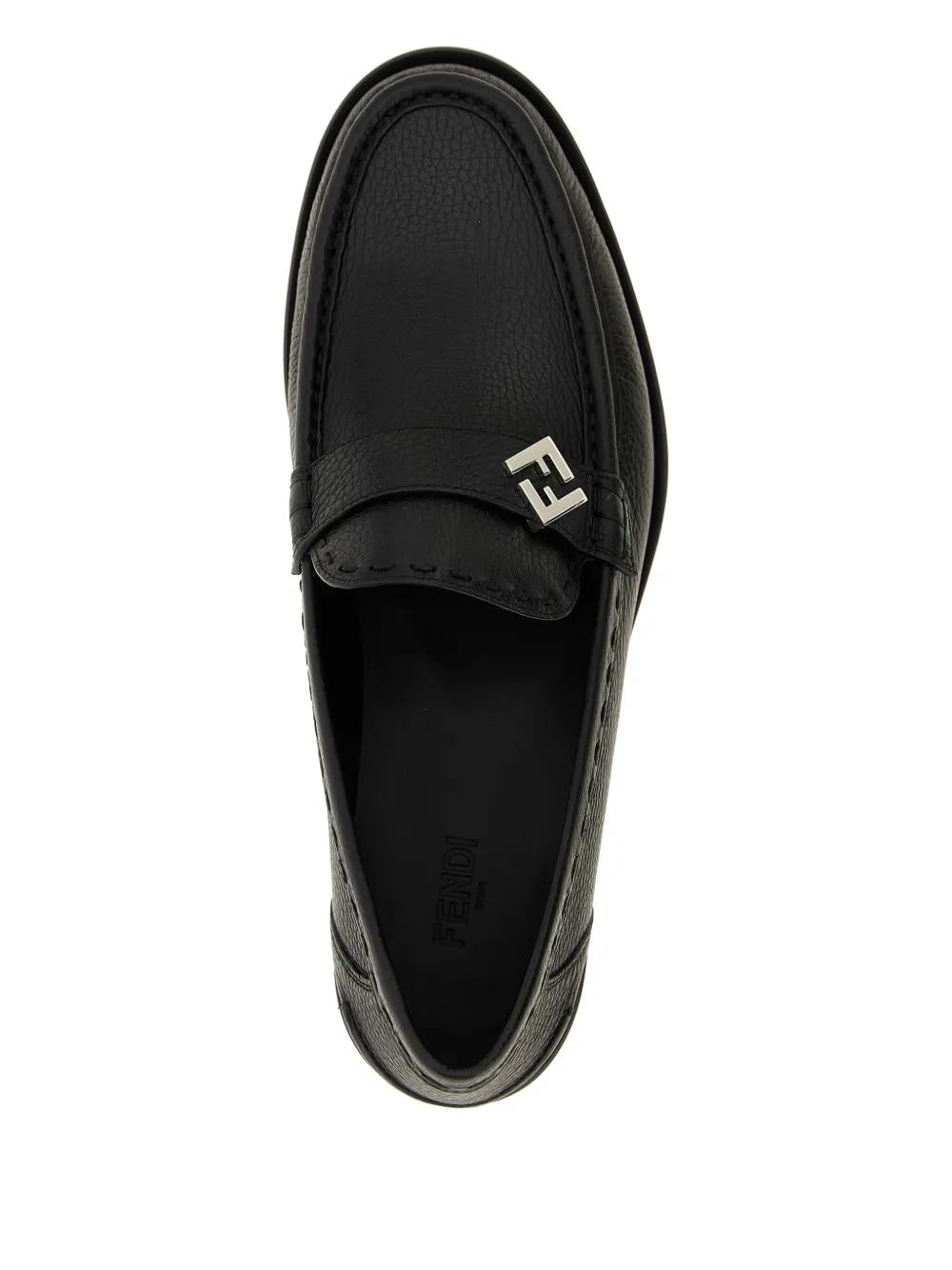 FENDI Metal Detail Leather Loafers for Men