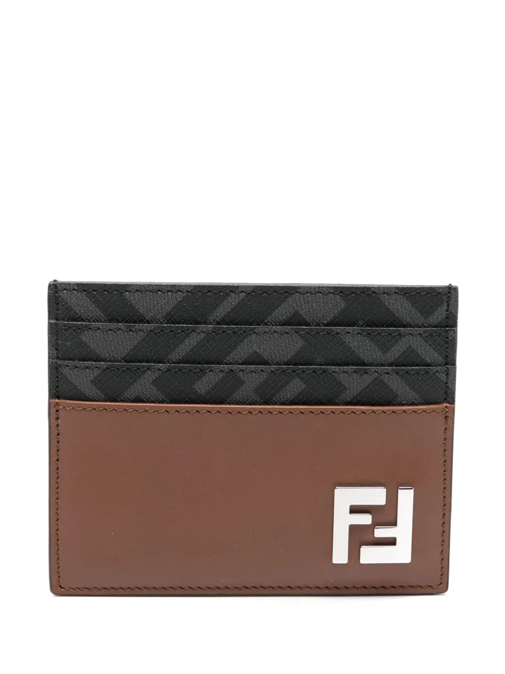 FENDI Squared Canvas and Leather Card Holder