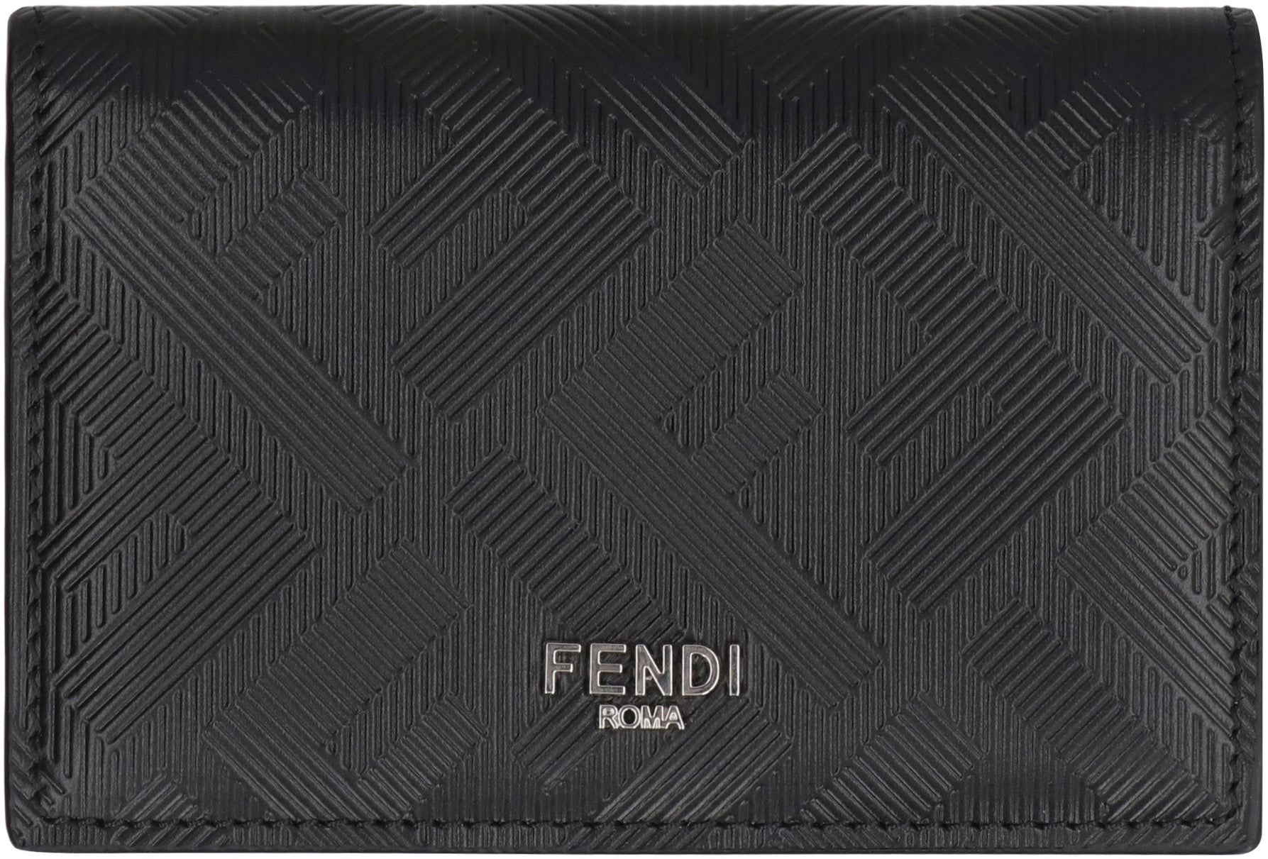 FENDI Leather Card Holder with FF Motif - 11 cm x 7.5 cm