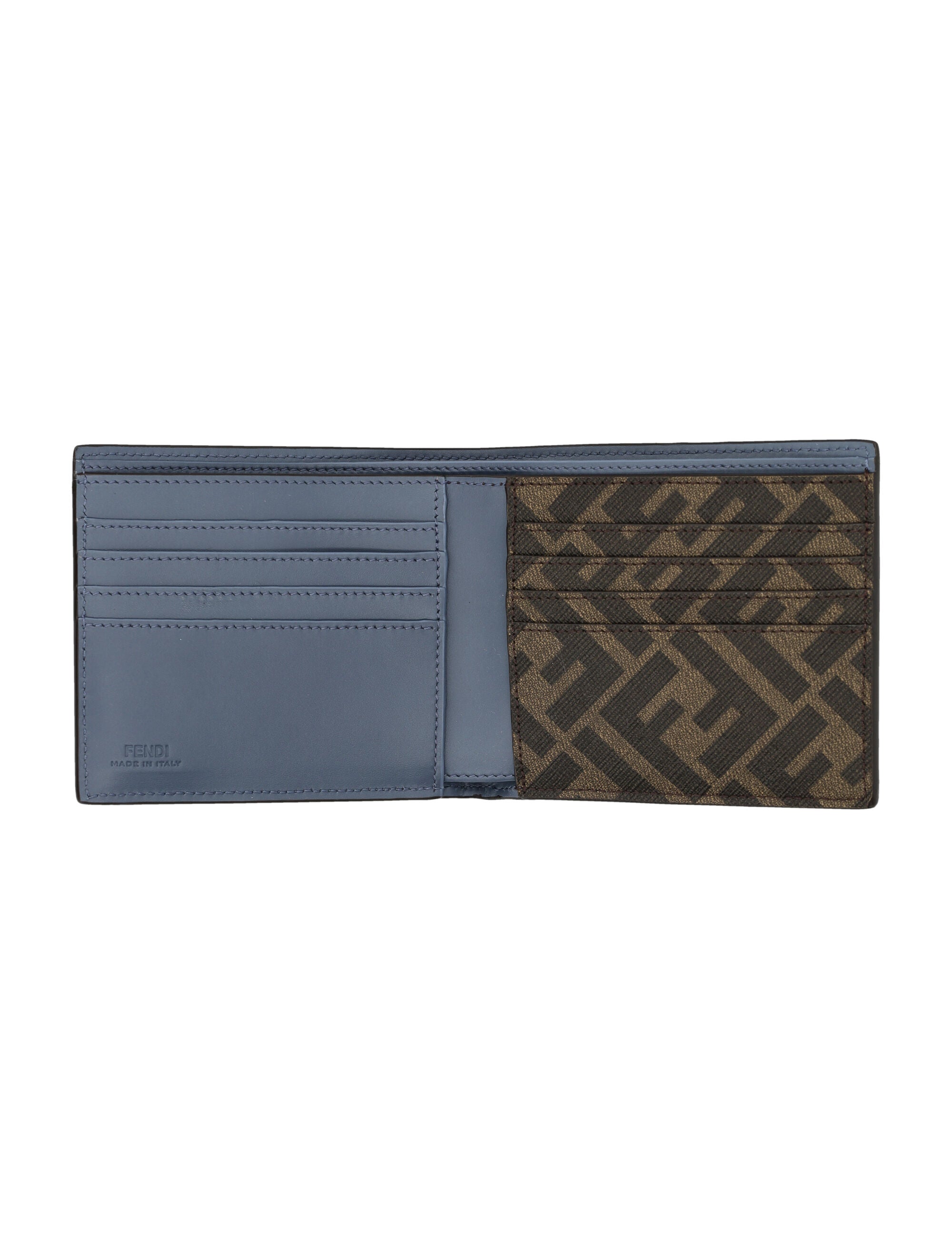 FENDI Men's Leather and Canvas Compact Bi-Fold Mini Wallet