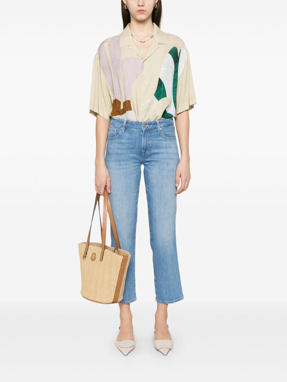 SEVEN Mini Logo Tag Straight Cropped Jeans for Women