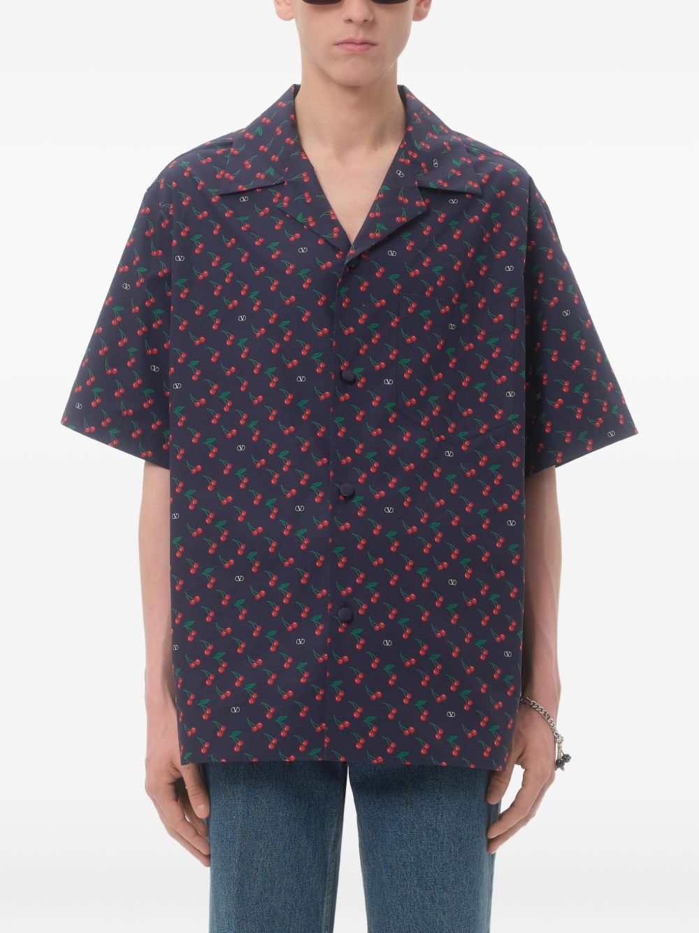 VALENTINO GARAVANI Boxy Fit Bowling Shirt with Cherryfic Print - Size 46