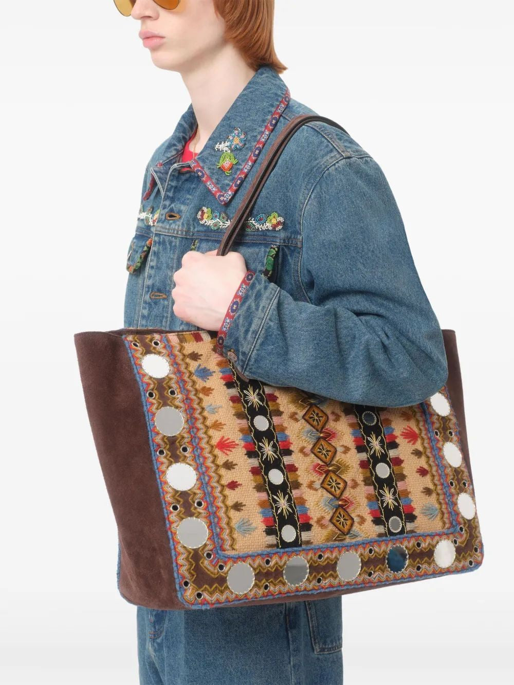 VALENTINO GARAVANI Men's Regular Fit Denim Jacket with Beaded Embroidery - Size 50