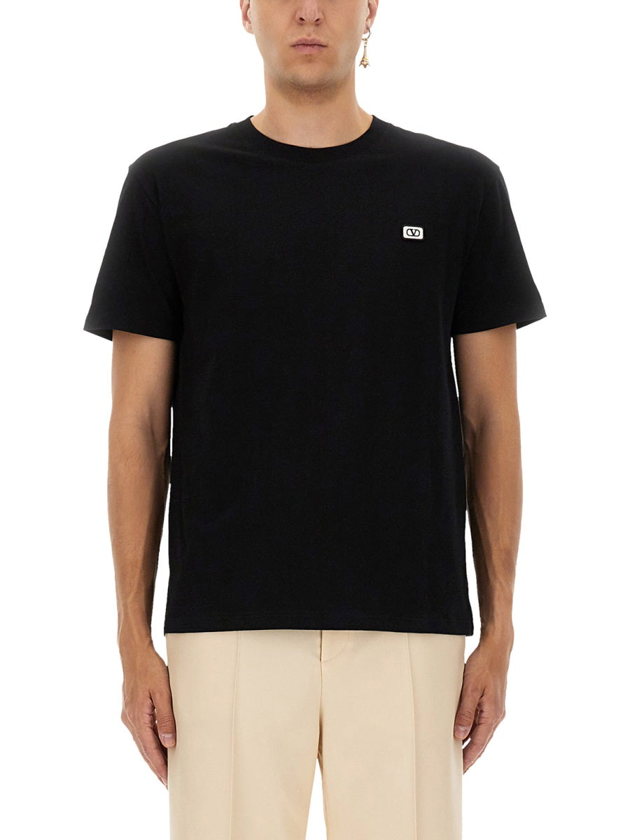 VALENTINO GARAVANI Minimalist Cotton T-Shirt with Vlogo Patch - Regular Fit