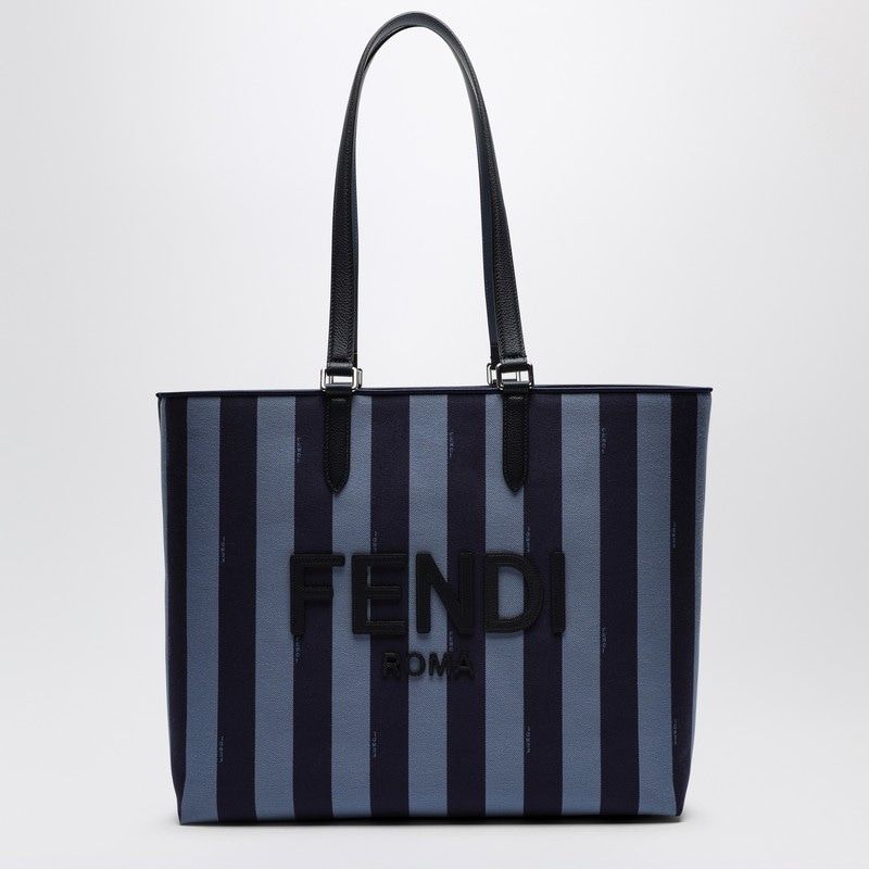 FENDI Striped Fabric Shopper Handbag with Logo