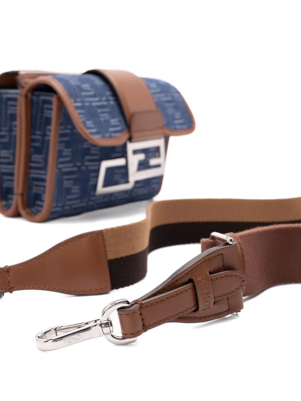 FENDI Denim-Effect FF Jacquard and Leather Double Baguette Handbag