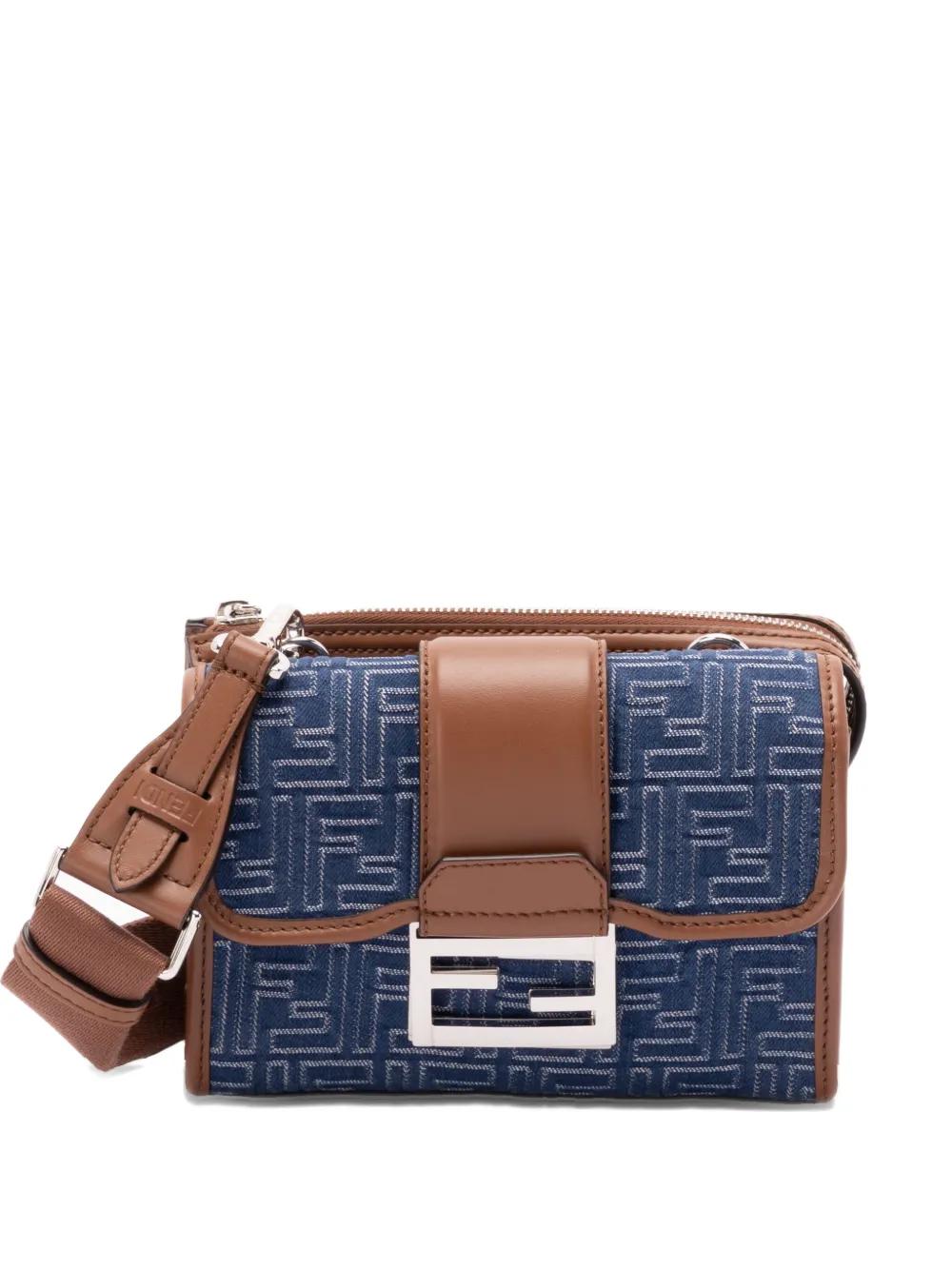 FENDI Denim-Effect FF Jacquard and Leather Double Baguette Handbag