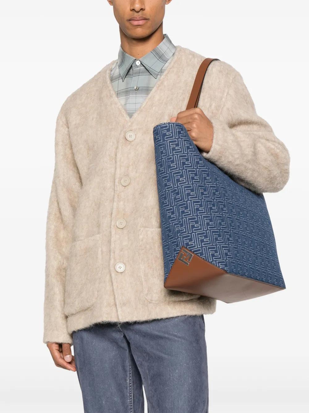 FENDI Medium Denim-Effect FF Shopping Handbag