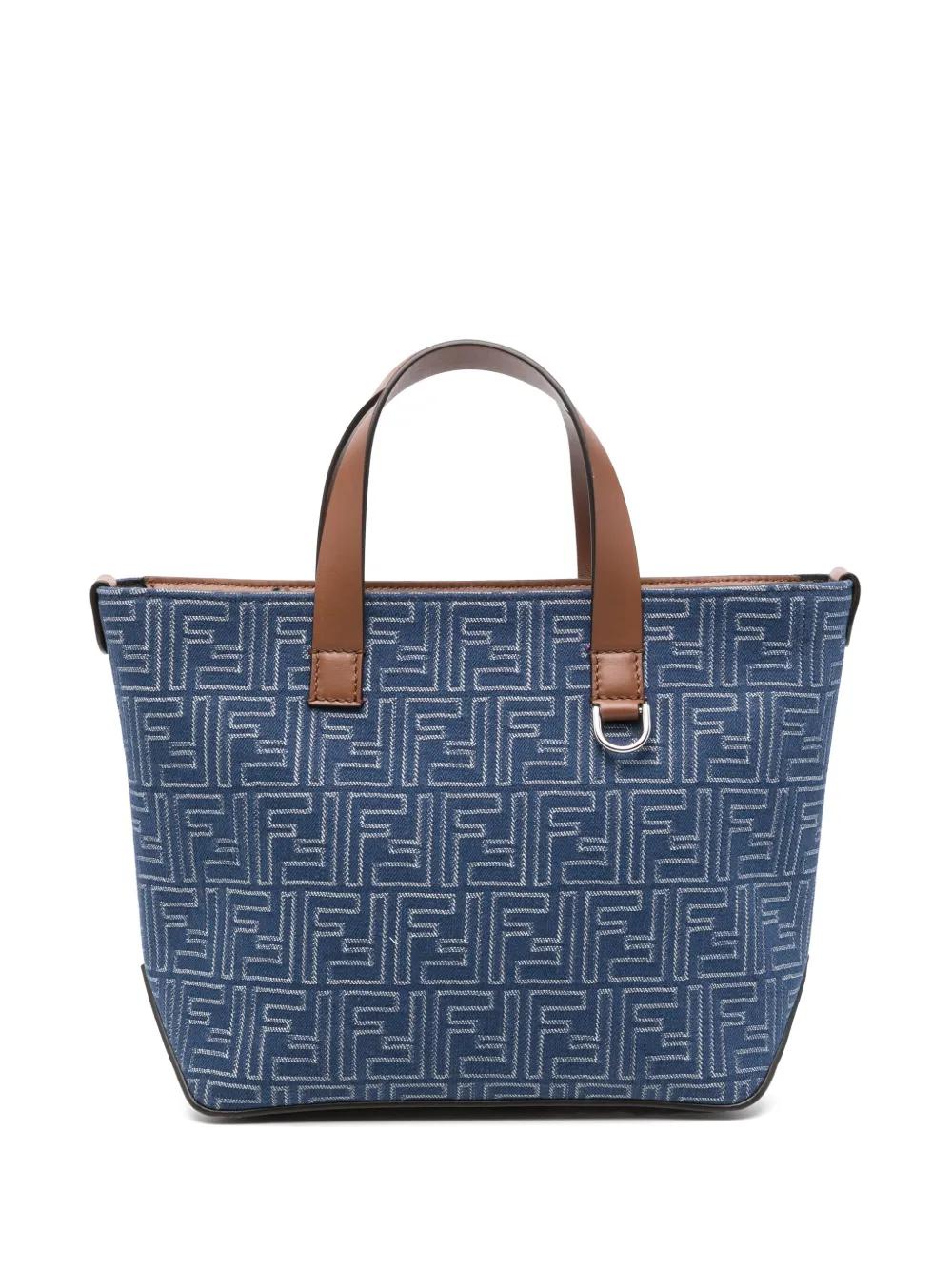 FENDI Denim Effect FF Jacquard Mini Shopping Handbag
