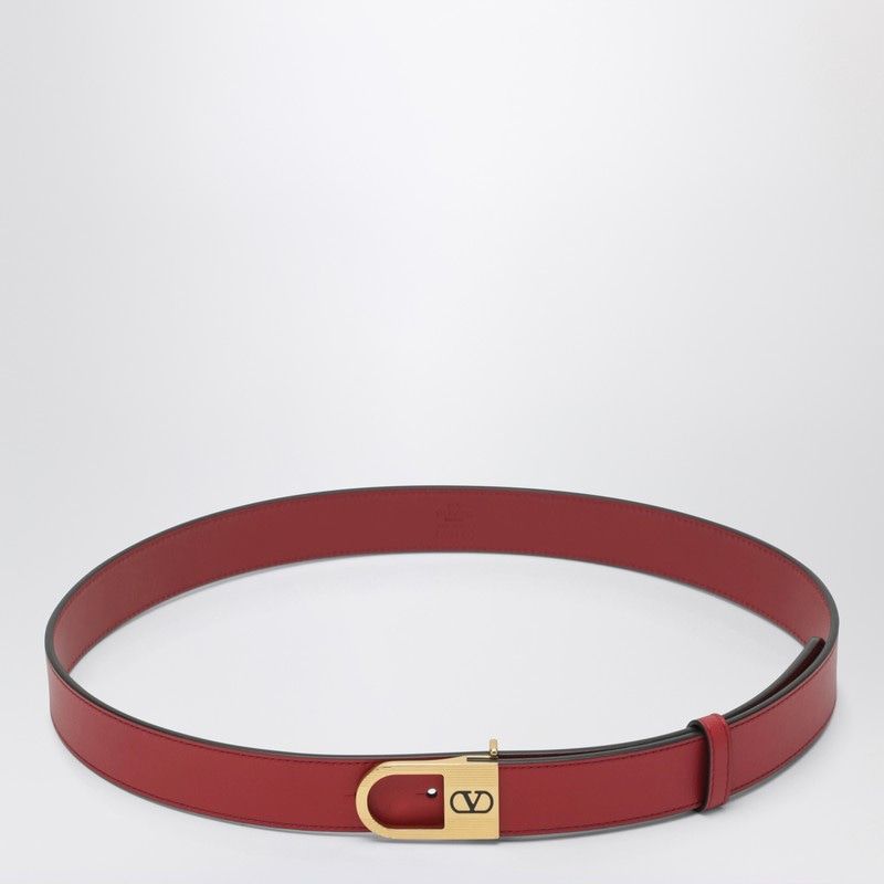 VALENTINO GARAVANI Signature Calfskin Leather Belt with Antique Brass Buckle