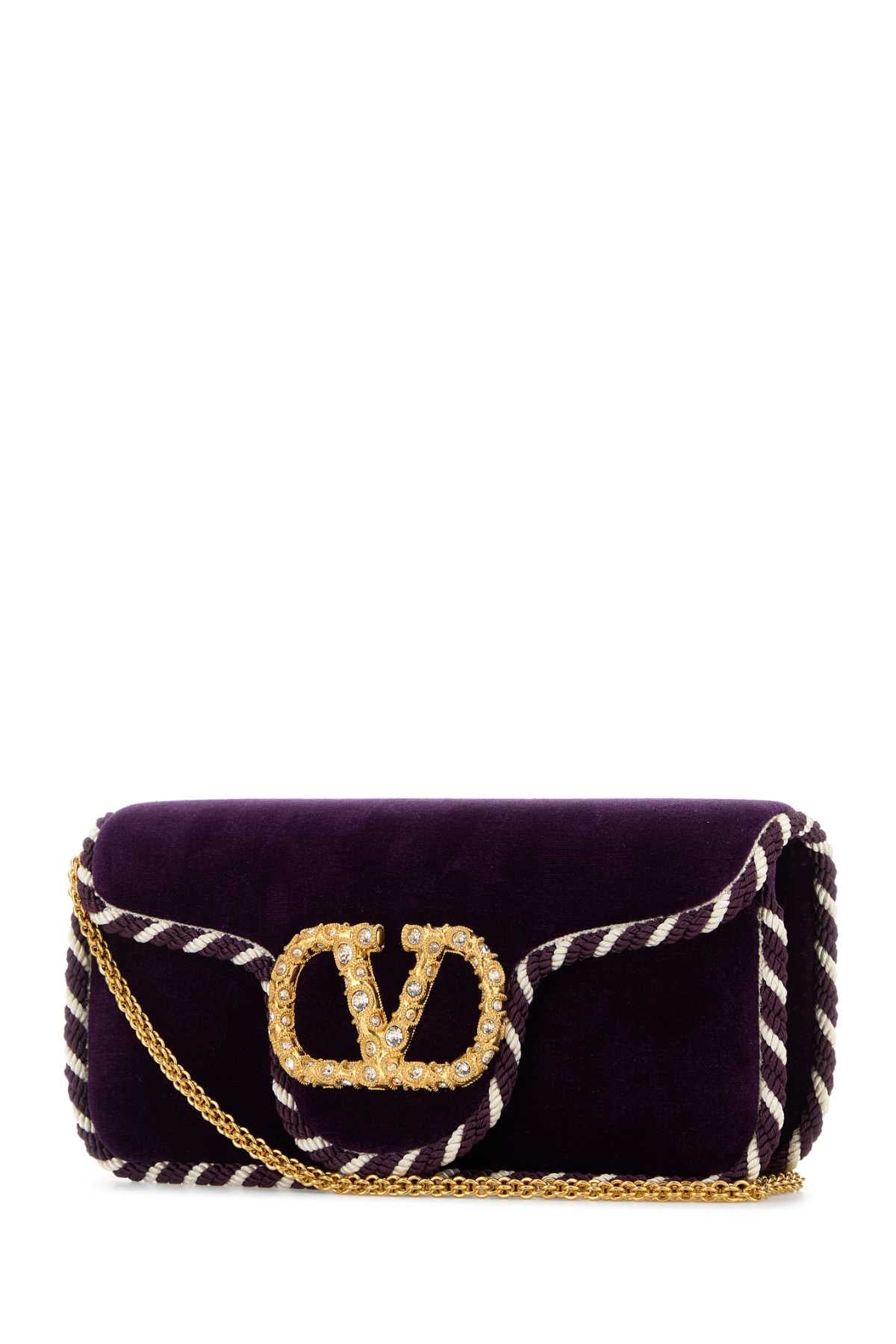 VALENTINO GARAVANI Mini Velvet Clutch with Golden Detailing
