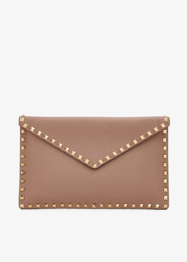 VALENTINO Large Flat Pouch Handbag with Rockstud Detail