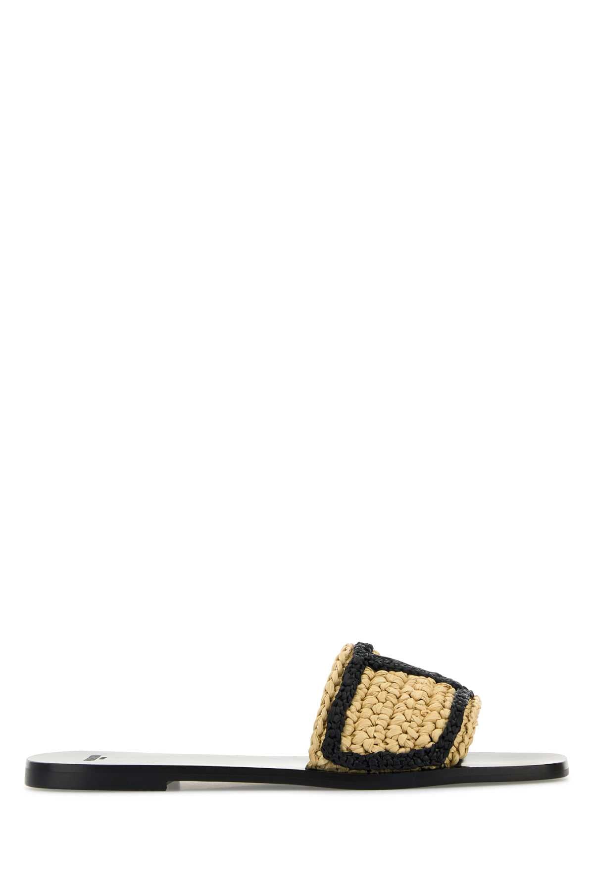 VALENTINO GARAVANI Raffia Vlogo Signature Slippers for Women