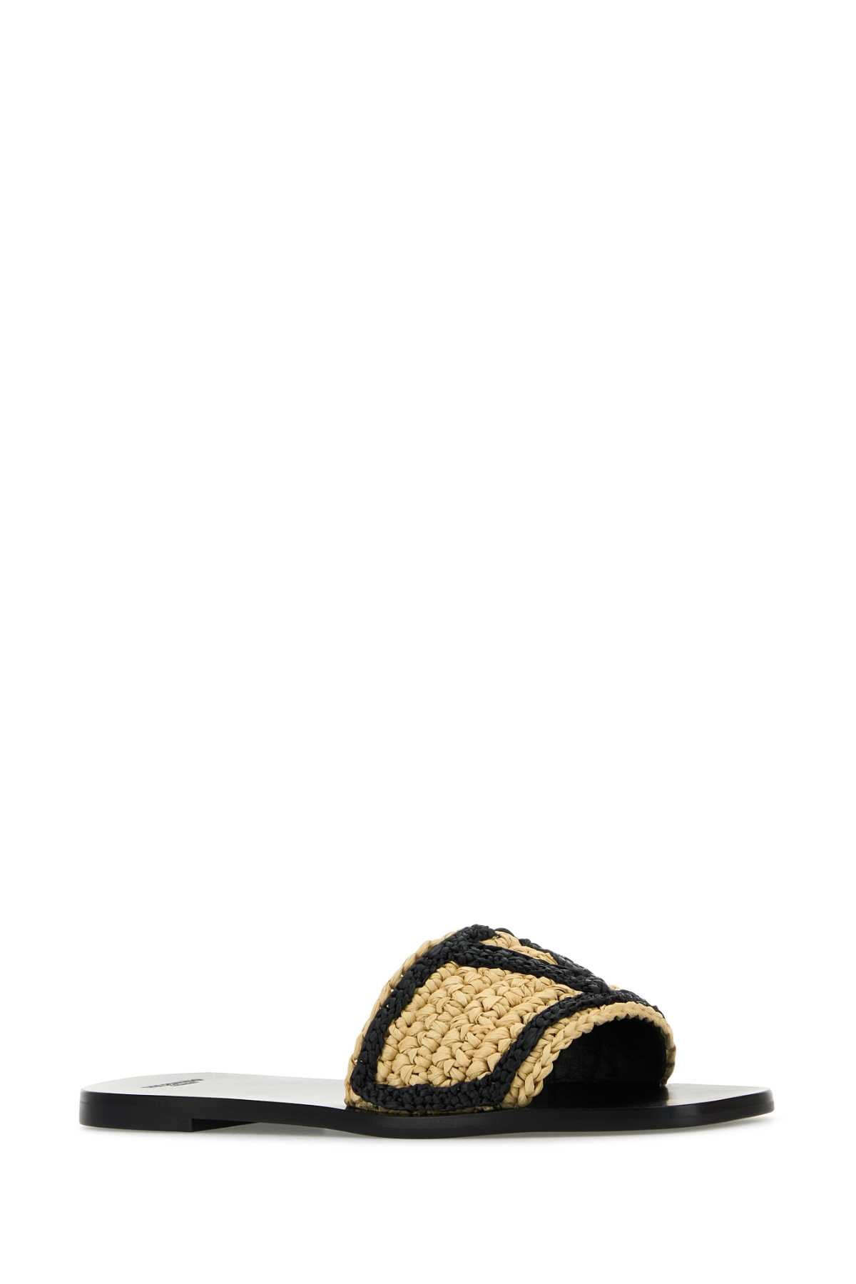 VALENTINO GARAVANI Raffia Vlogo Signature Slippers for Women