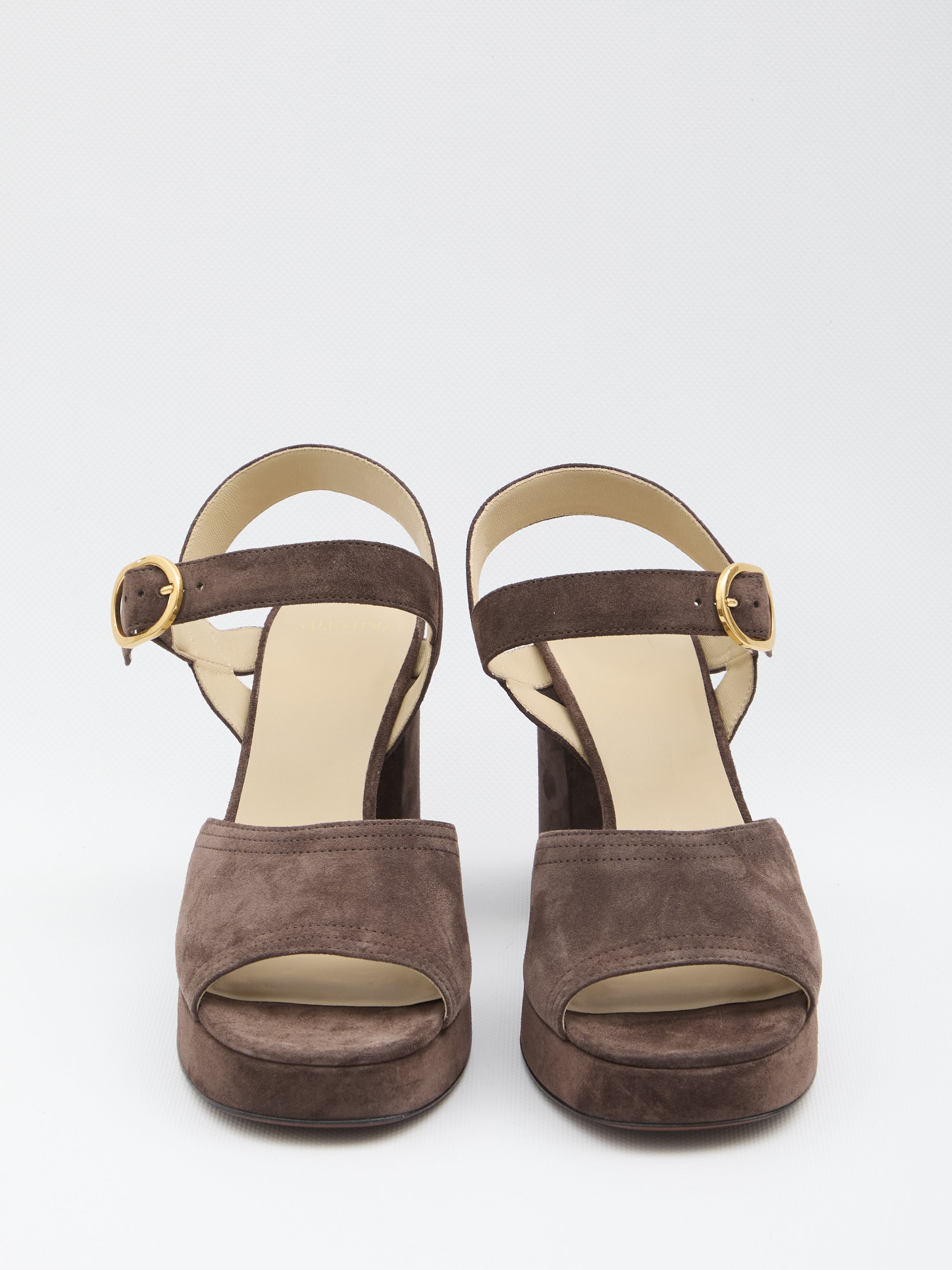 VALENTINO GARAVANI Suede Platform Sandals with Adjustable Strap and Block Heel - 10cm Height