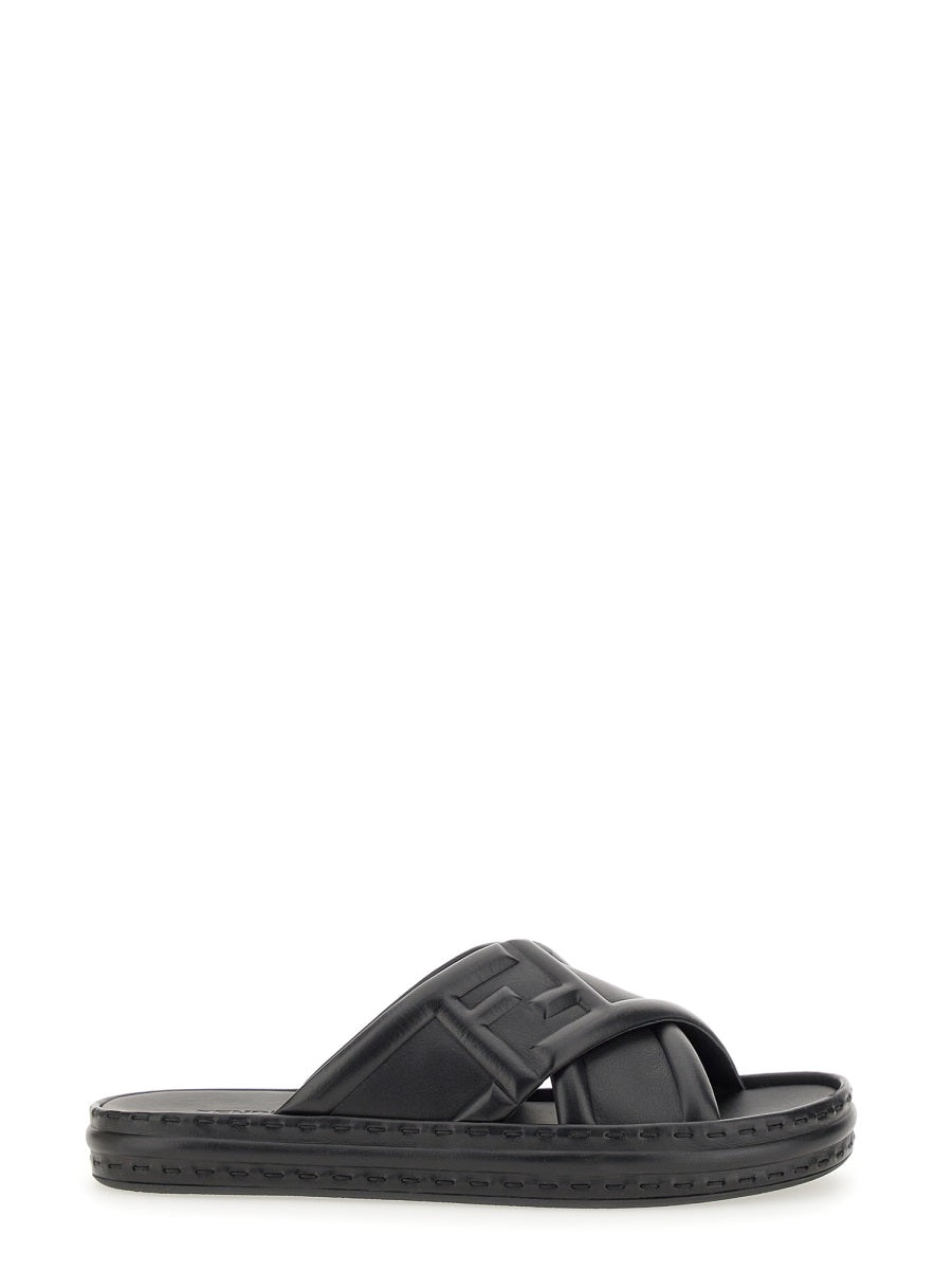 FENDI Men's Leather Sandals with Crossbands and 3 cm Sole