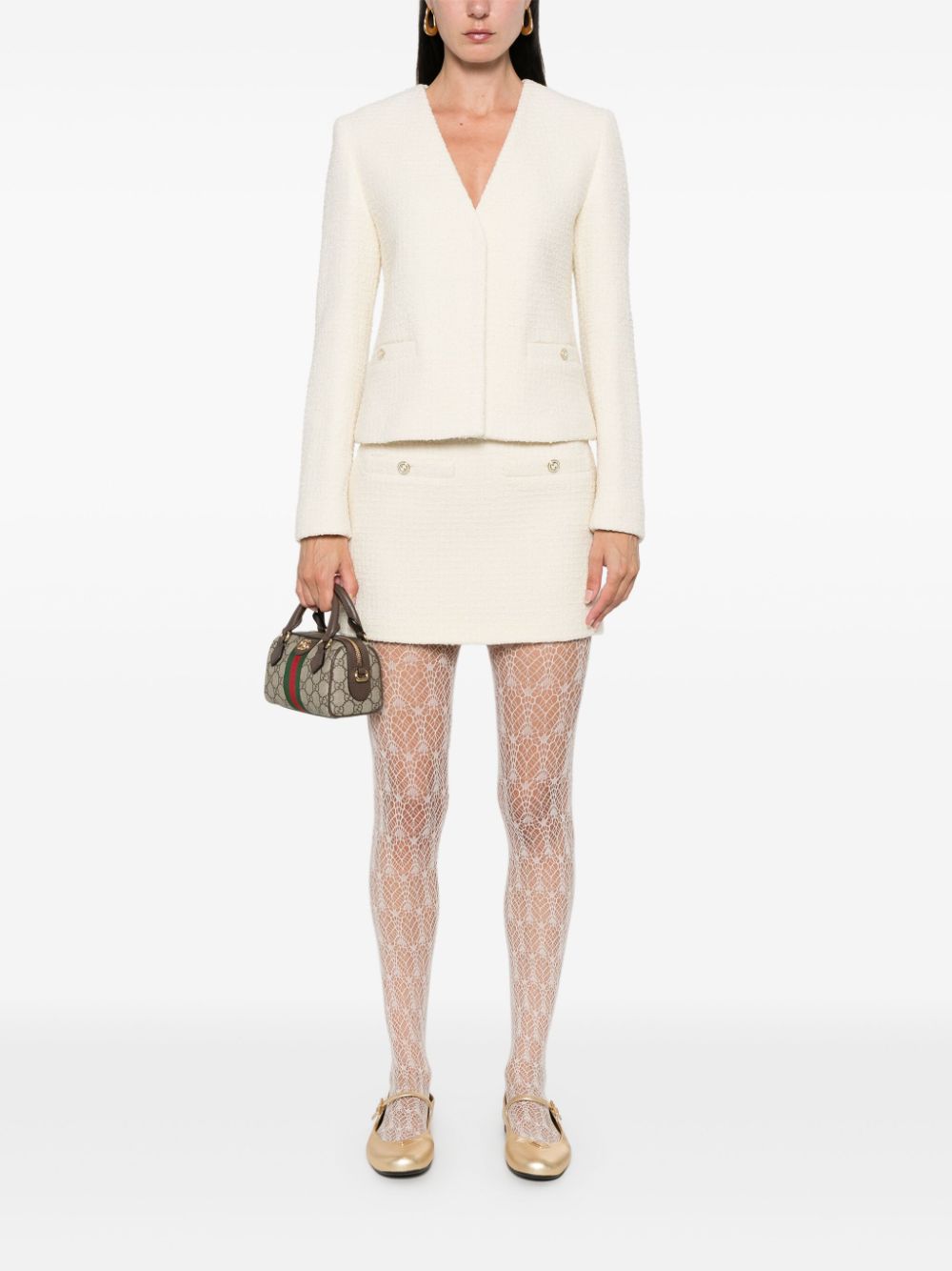 GUCCI Wool Blend Bouclé Construction Concealed Jacket