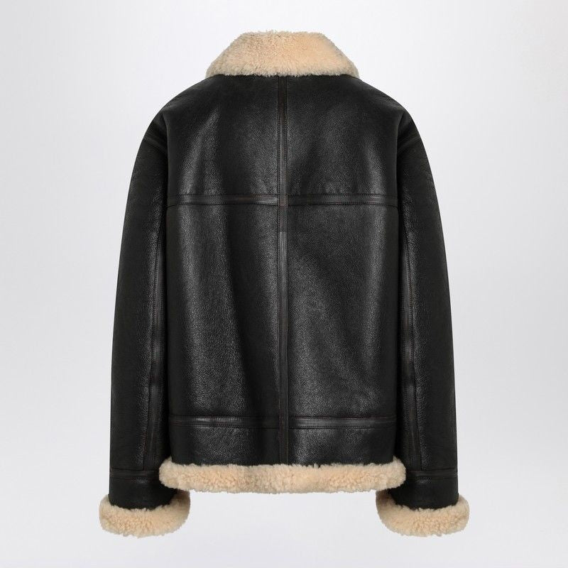 SAINT LAURENT Shearling Trim Leather Jacket for Women