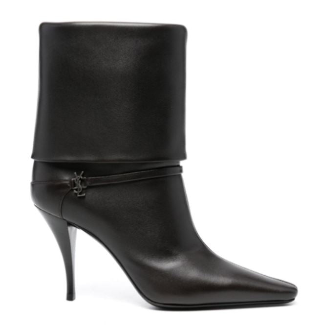 SAINT LAURENT Mini Leather Stiletto Heel Slip-On Boots