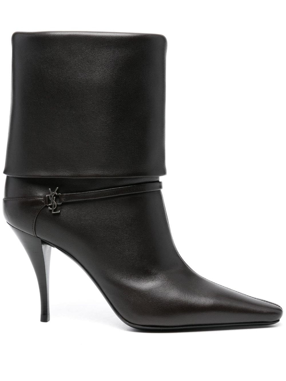 SAINT LAURENT Elegant 85MM Leather Folded Design Slip-On Boots