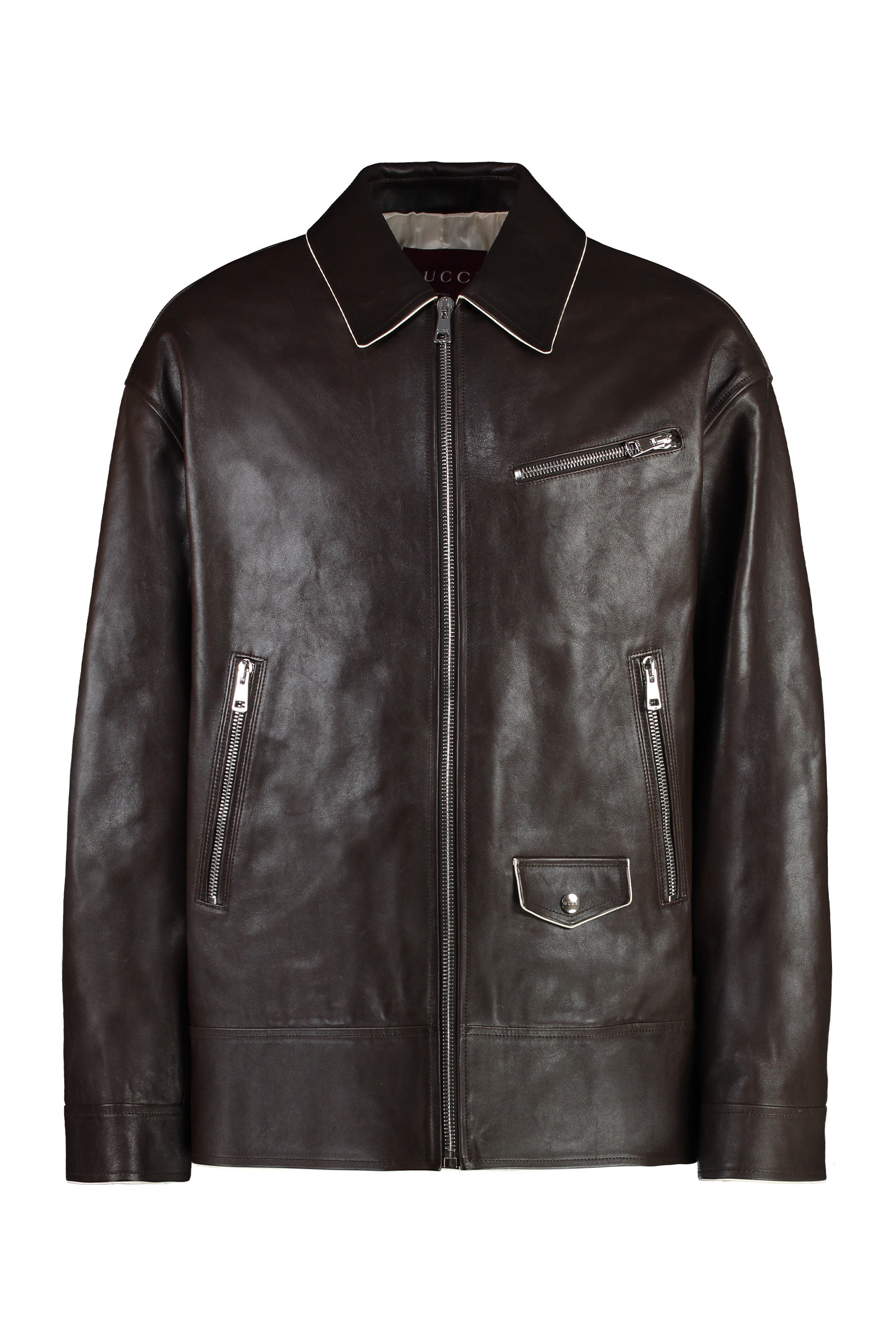 GUCCI Men's Leather Jacket with Contrasting Details