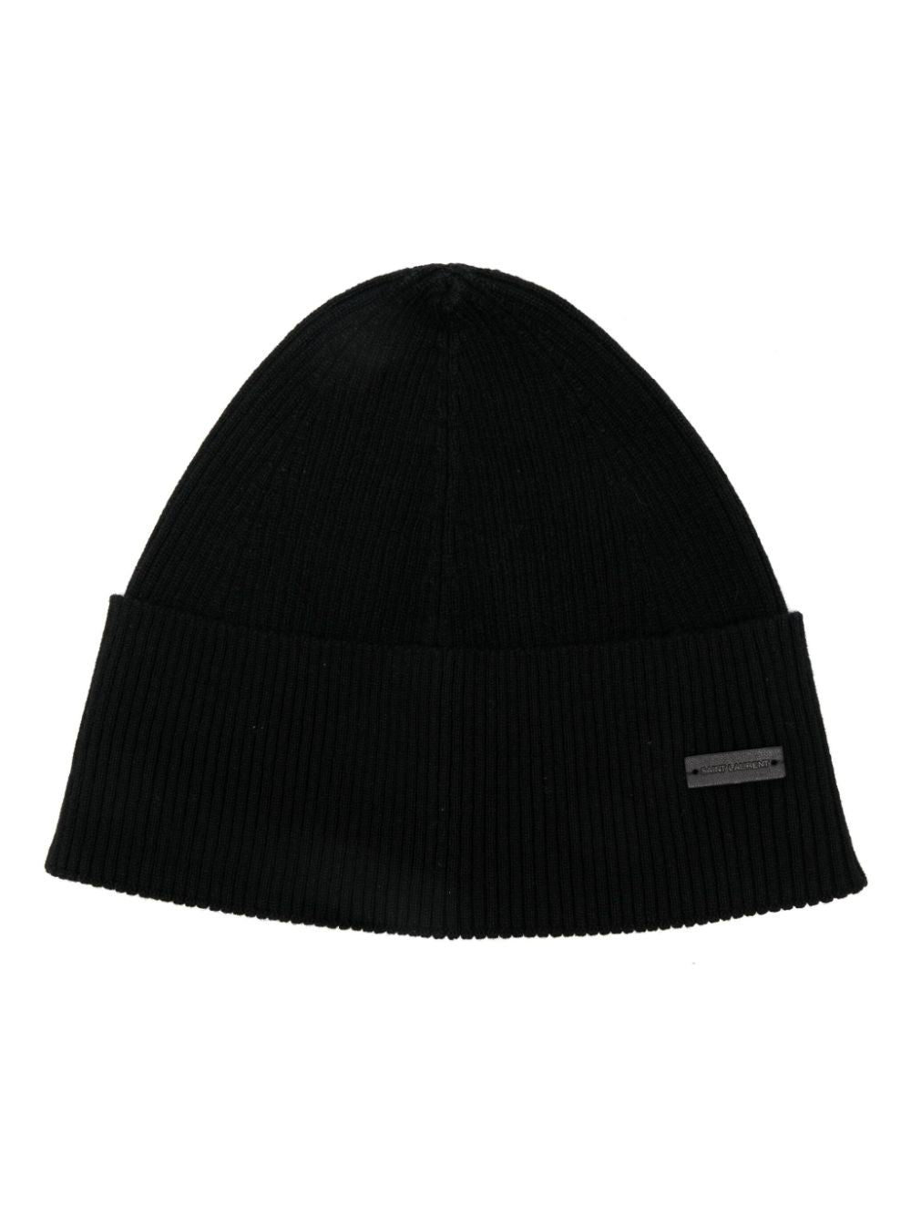 SAINT LAURENT Luxury Cashmere Ribbed Knit Hat with Logo Patch for Men
